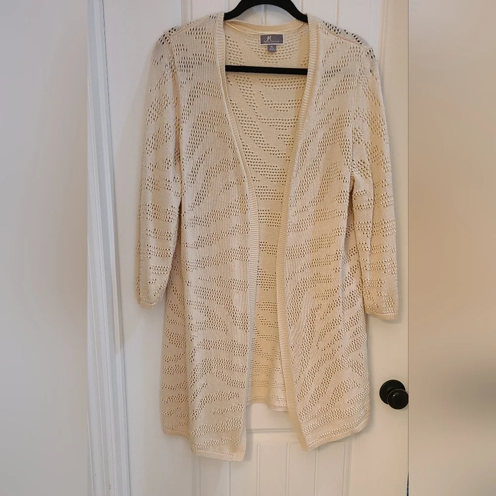 JM Collection Cream Open Front Cardigan - Picture 1 of 6